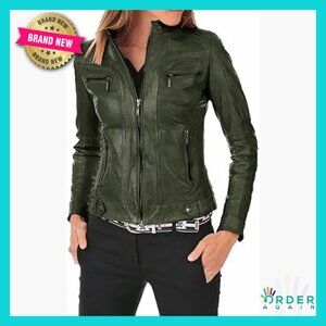 Lambskin Leather Biker Jacket Fitted Motorcycle Bomber Stylish Aviator